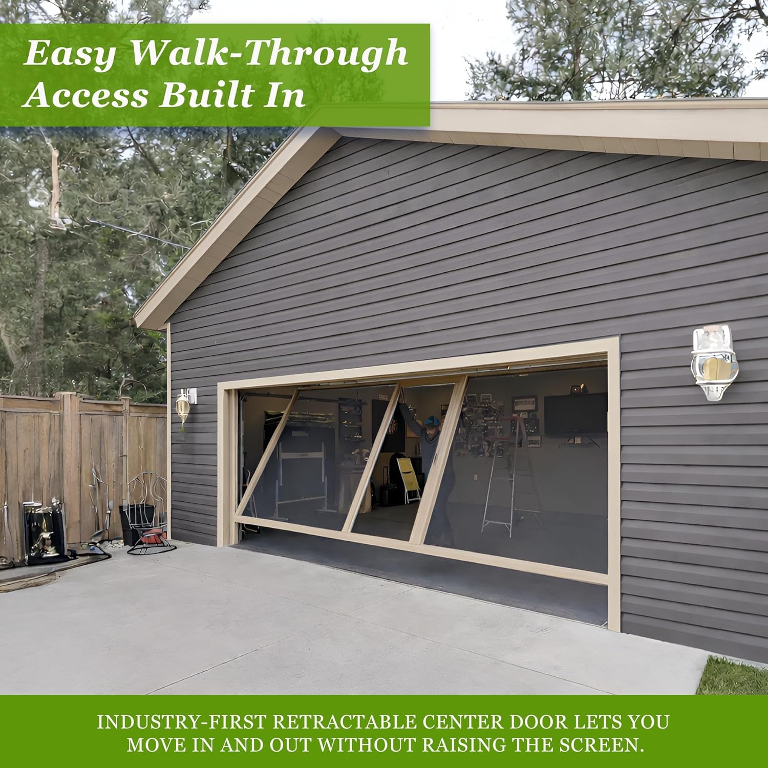 lifestyle screens garage door screen review features in daily use showing retractable center door